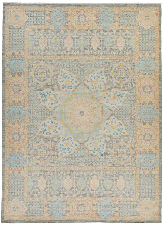 10x14 Ivory and Multicolor Turkish Oushak Rug