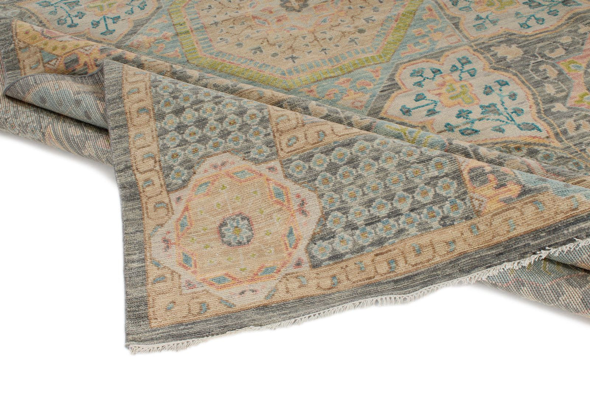 10x14 Ivory and Multicolor Turkish Oushak Rug