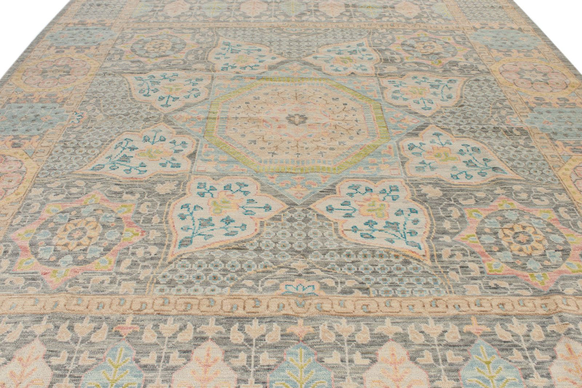 10x14 Ivory and Multicolor Turkish Oushak Rug