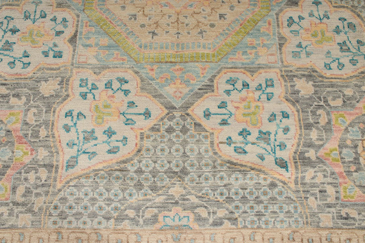 10x14 Ivory and Multicolor Turkish Oushak Rug