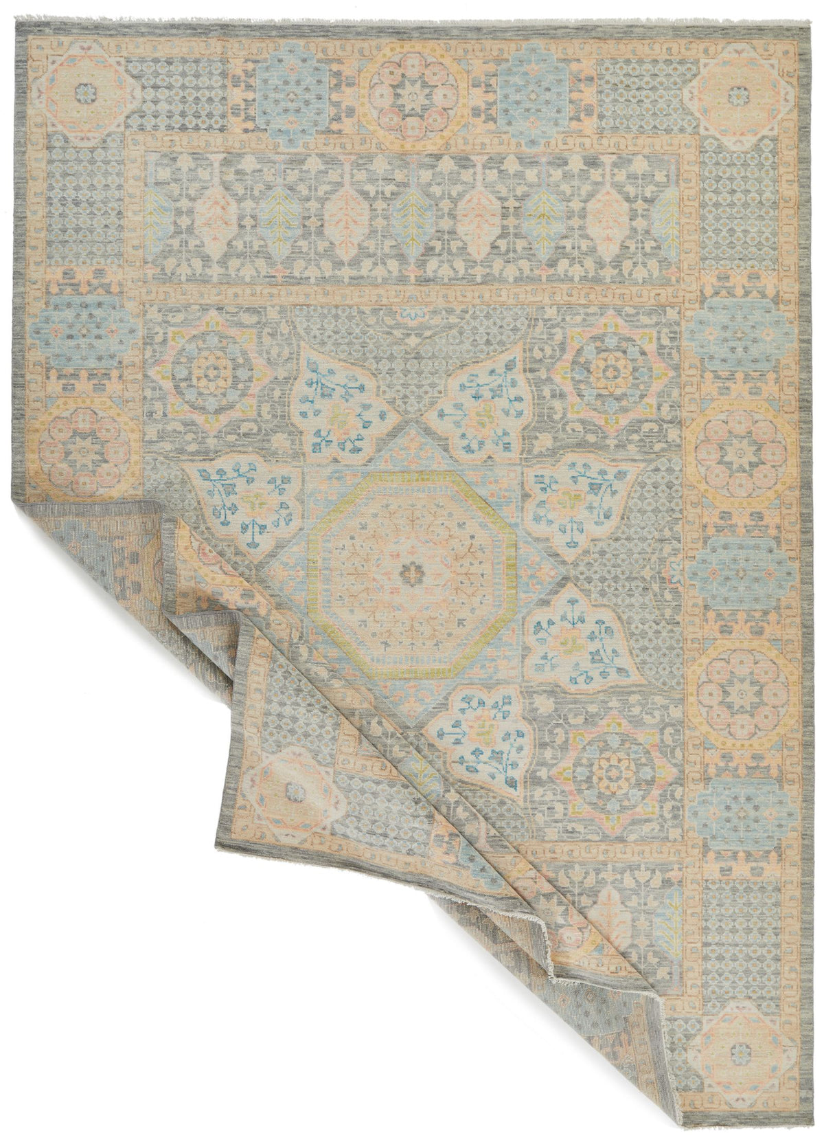 10x14 Ivory and Multicolor Turkish Oushak Rug