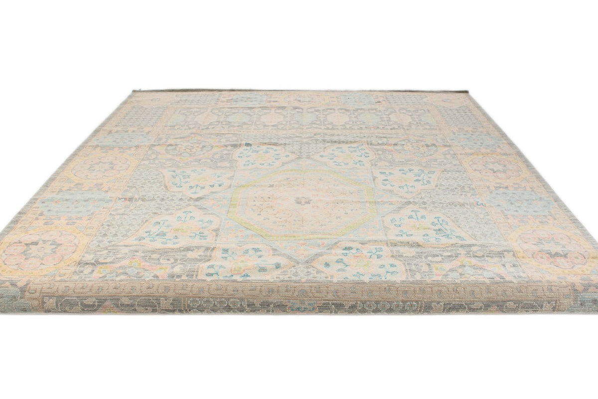 10x14 Ivory and Multicolor Turkish Oushak Rug