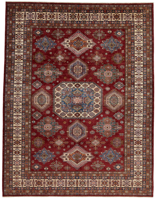 9x12 Red and Beige Kazak Tribal Rug