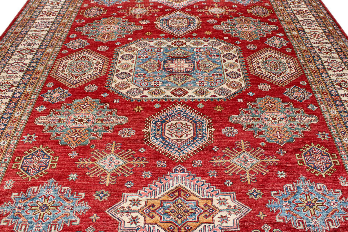 9x12 Red and Beige Kazak Tribal Rug