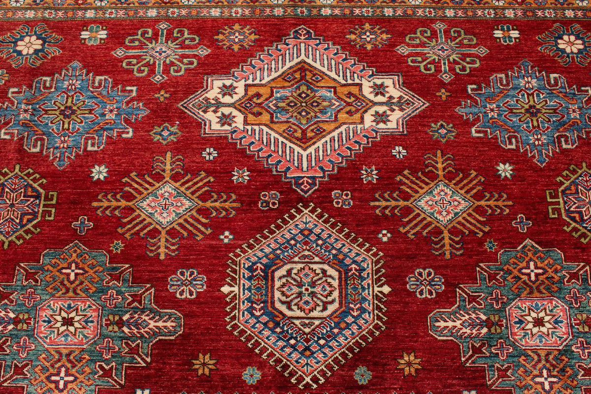 9x12 Red and Beige Kazak Tribal Rug