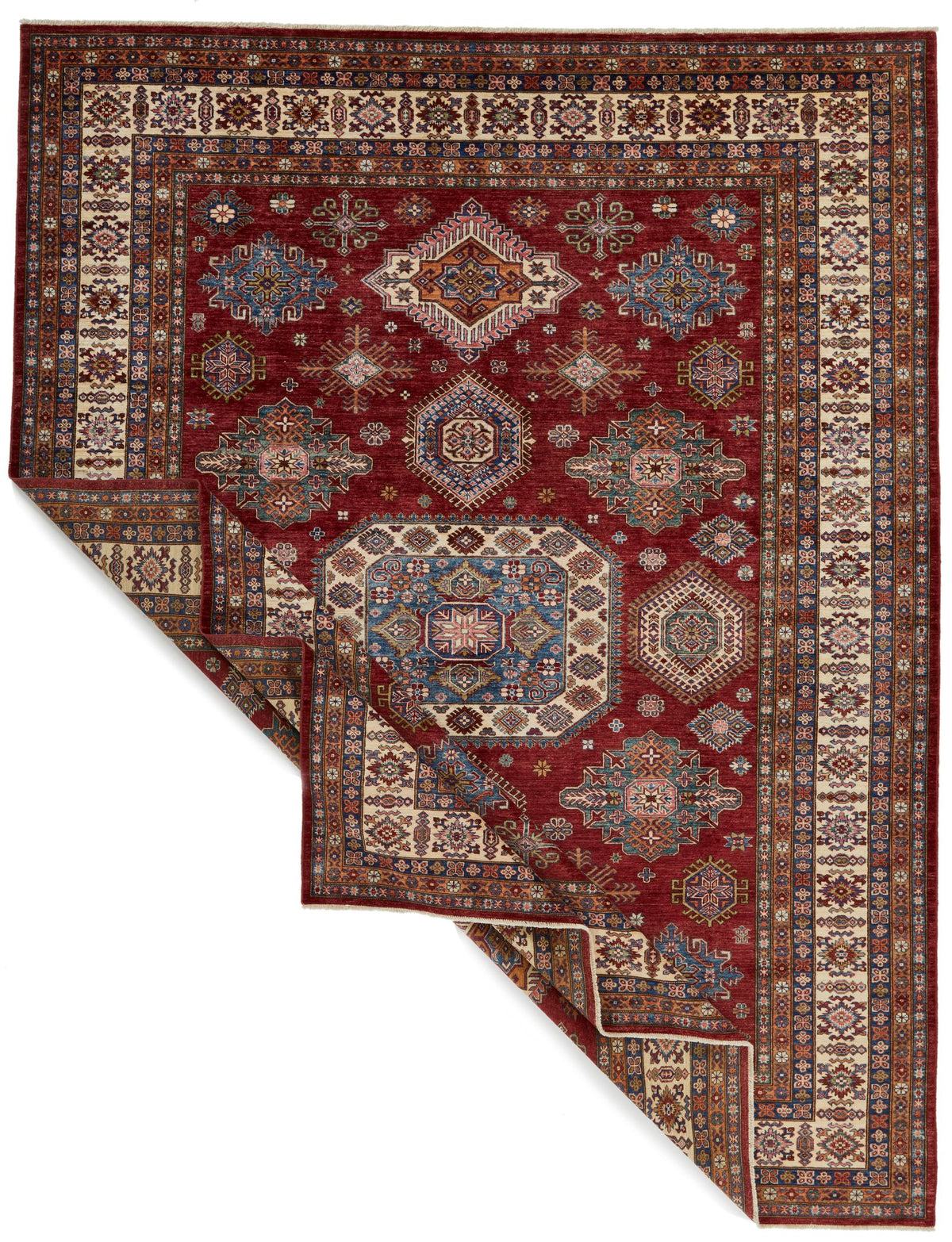 9x12 Red and Beige Kazak Tribal Rug