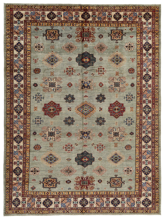 9x12 Gray and Multicolor Kazak Tribal Rug