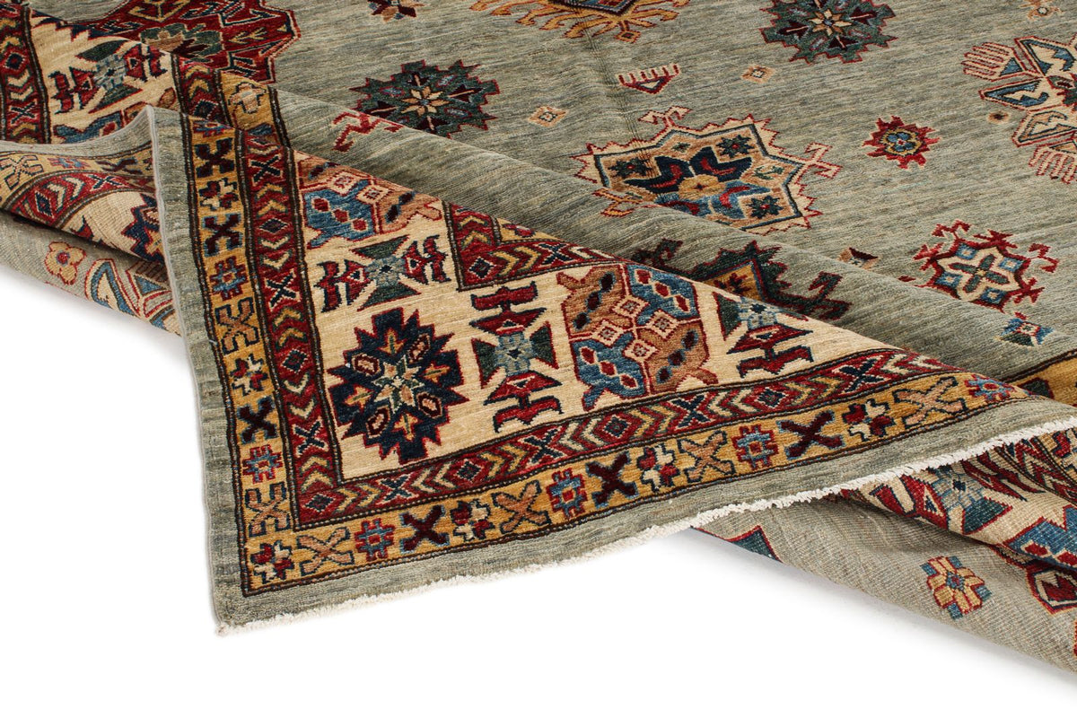 9x12 Gray and Multicolor Kazak Tribal Rug