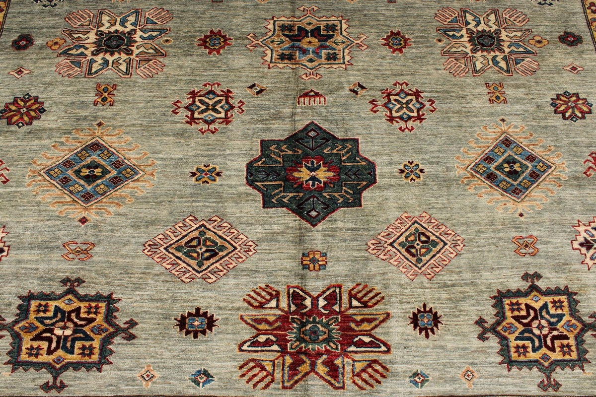9x12 Gray and Multicolor Kazak Tribal Rug