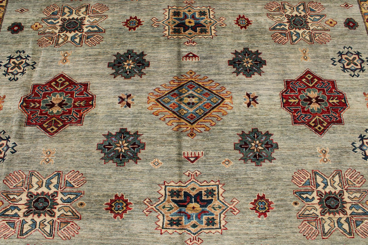 9x12 Gray and Multicolor Kazak Tribal Rug