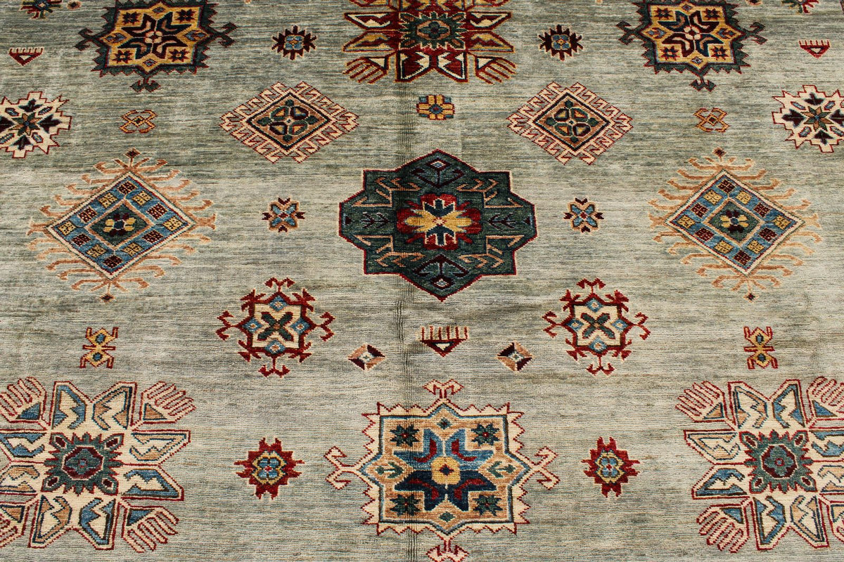 9x12 Gray and Multicolor Kazak Tribal Rug