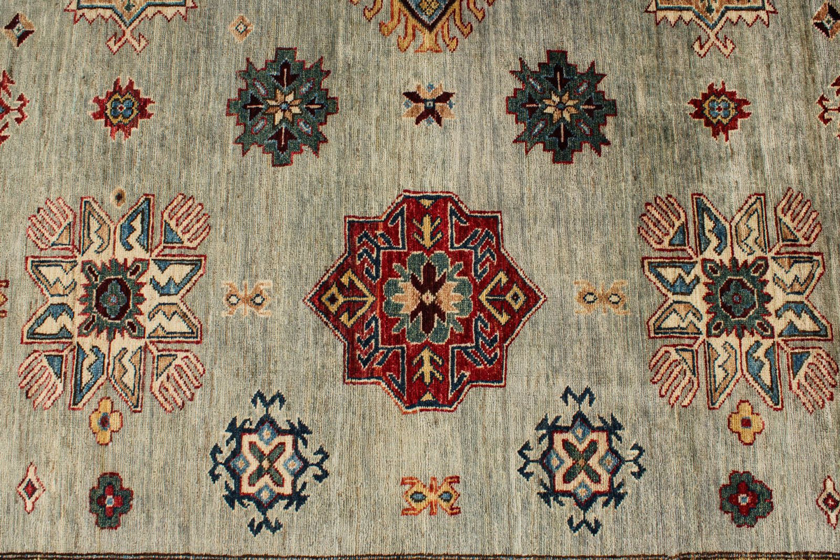 9x12 Gray and Multicolor Kazak Tribal Rug
