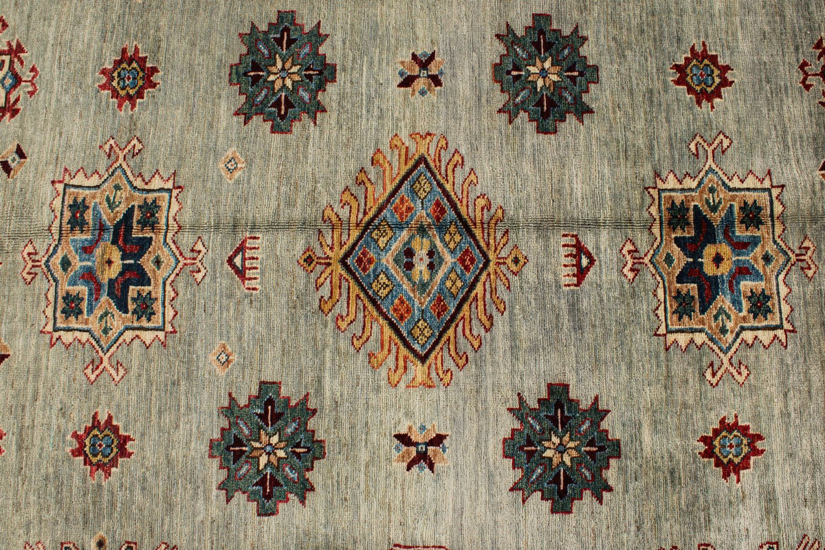 9x12 Gray and Multicolor Kazak Tribal Rug