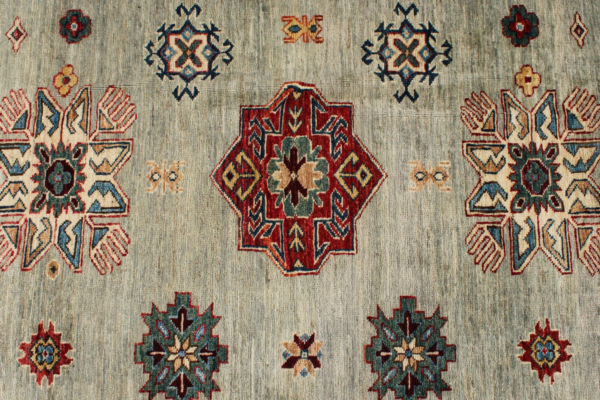 9x12 Gray and Multicolor Kazak Tribal Rug