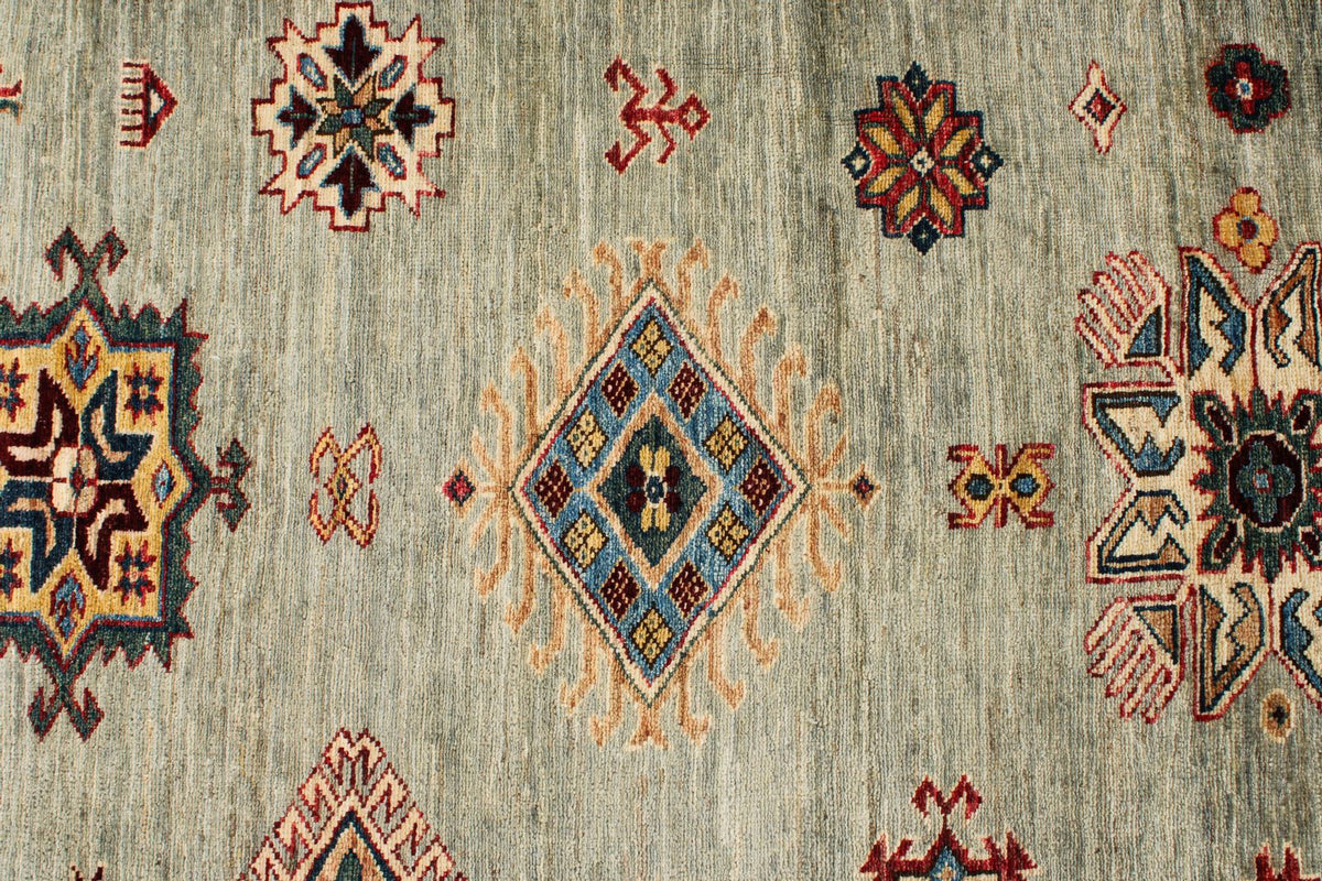 9x12 Gray and Multicolor Kazak Tribal Rug