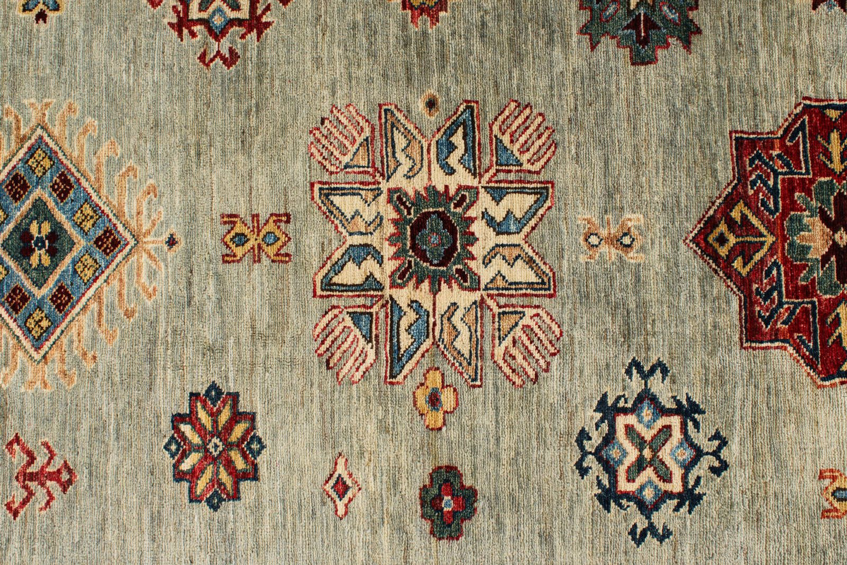 9x12 Gray and Multicolor Kazak Tribal Rug
