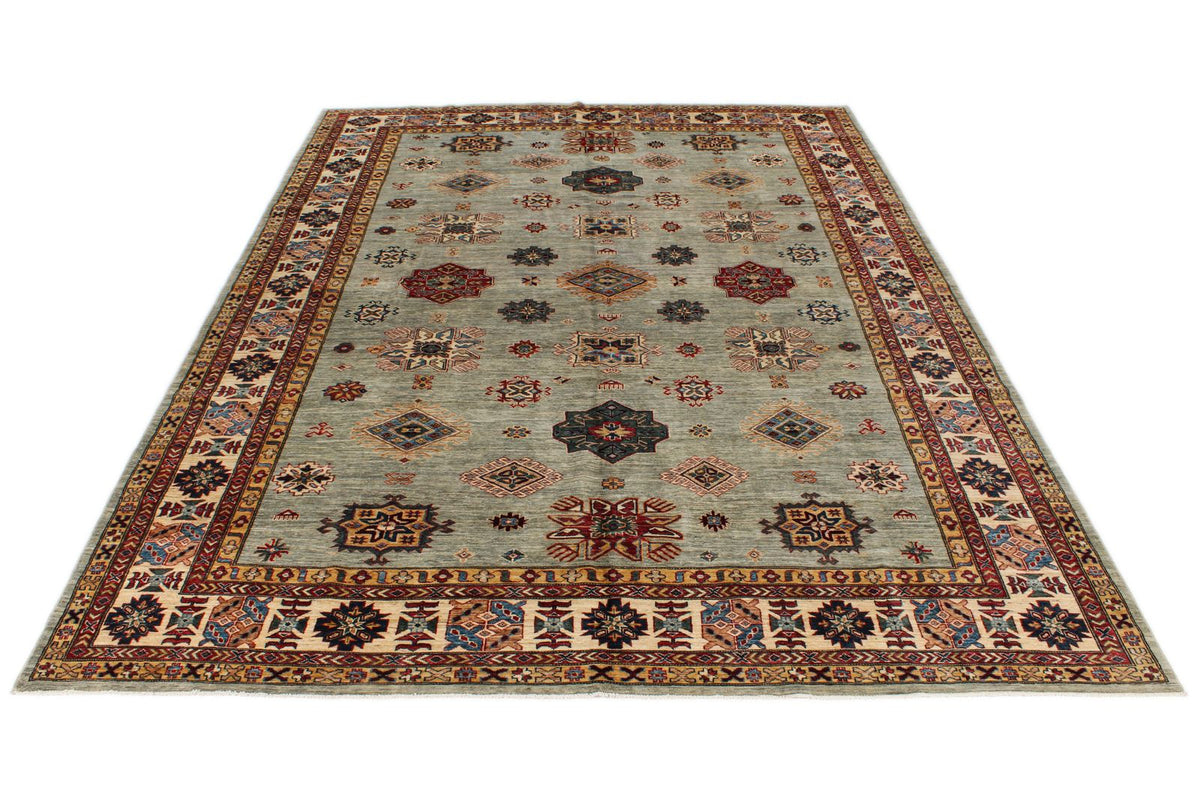 9x12 Gray and Multicolor Kazak Tribal Rug