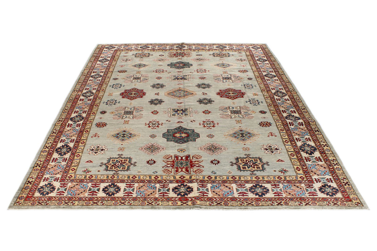9x12 Gray and Multicolor Kazak Tribal Rug