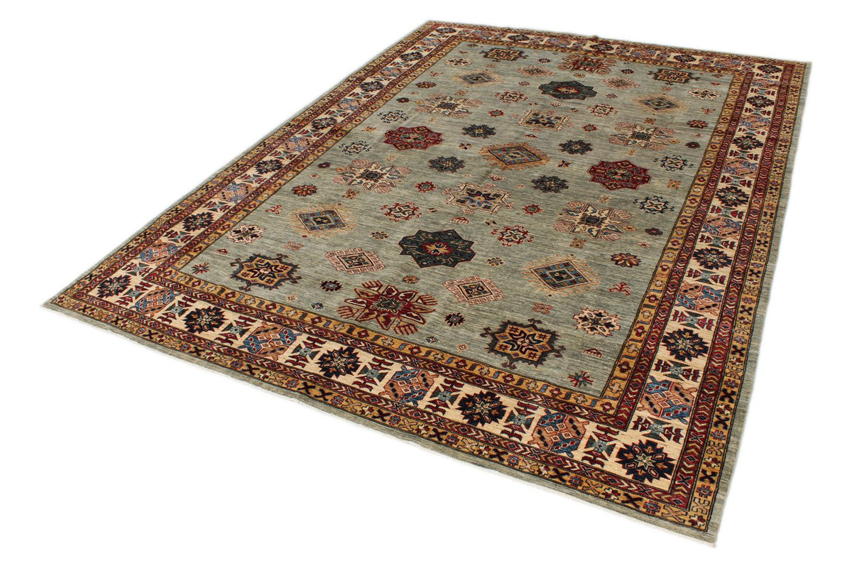 9x12 Gray and Multicolor Kazak Tribal Rug