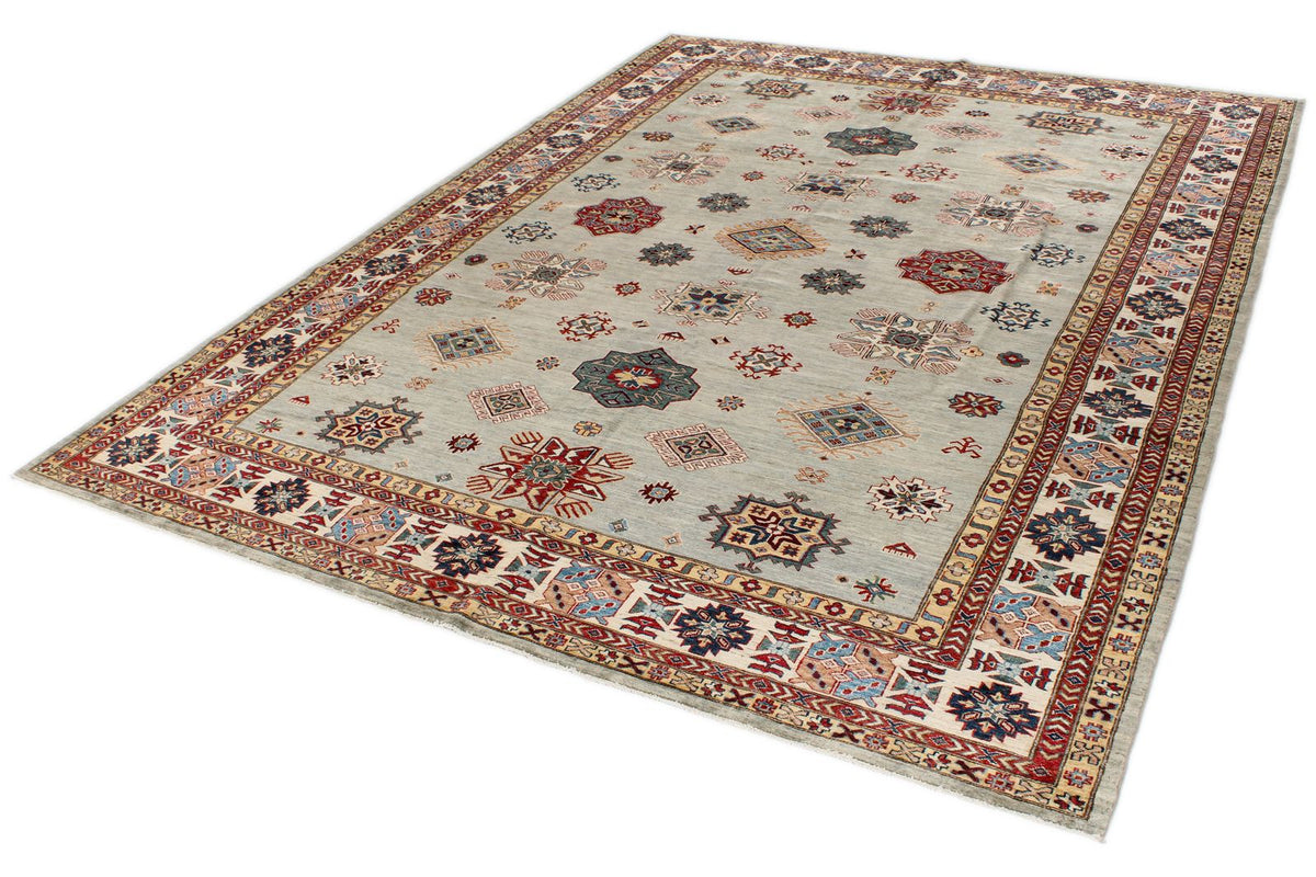 9x12 Gray and Multicolor Kazak Tribal Rug