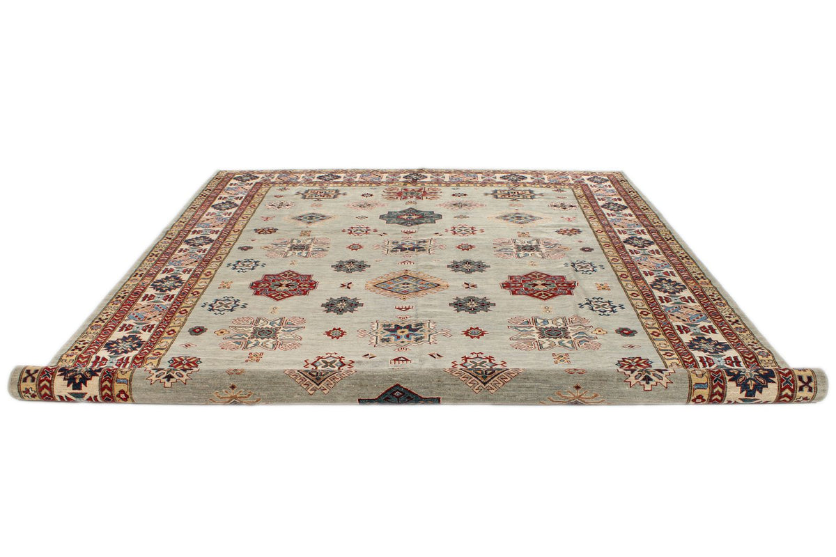 9x12 Gray and Multicolor Kazak Tribal Rug
