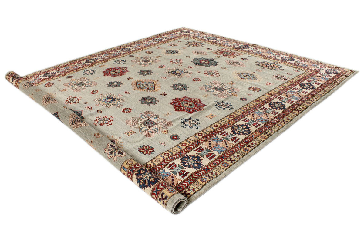 9x12 Gray and Multicolor Kazak Tribal Rug