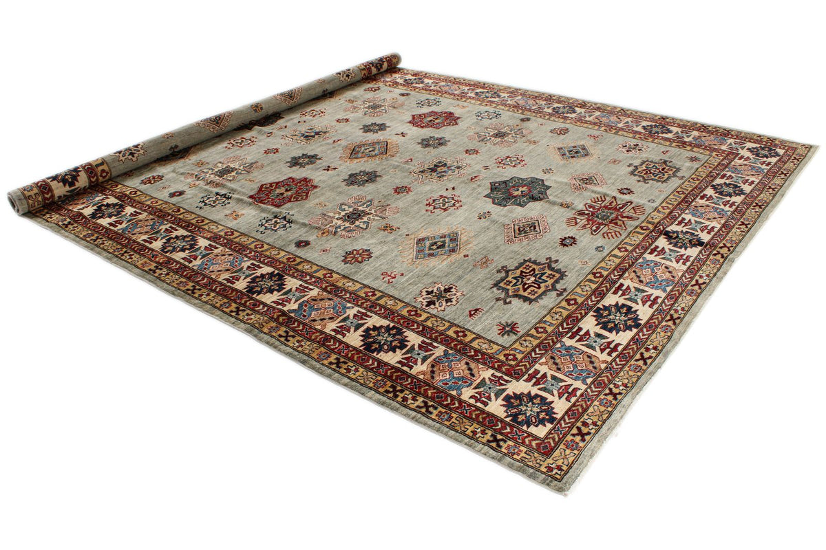 9x12 Gray and Multicolor Kazak Tribal Rug