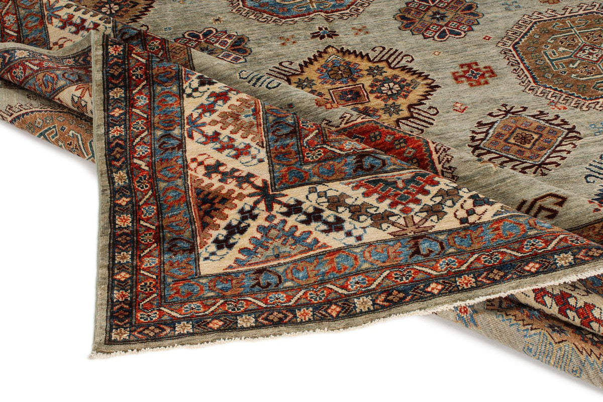 9x12 Gray and Multicolor Kazak Tribal Rug
