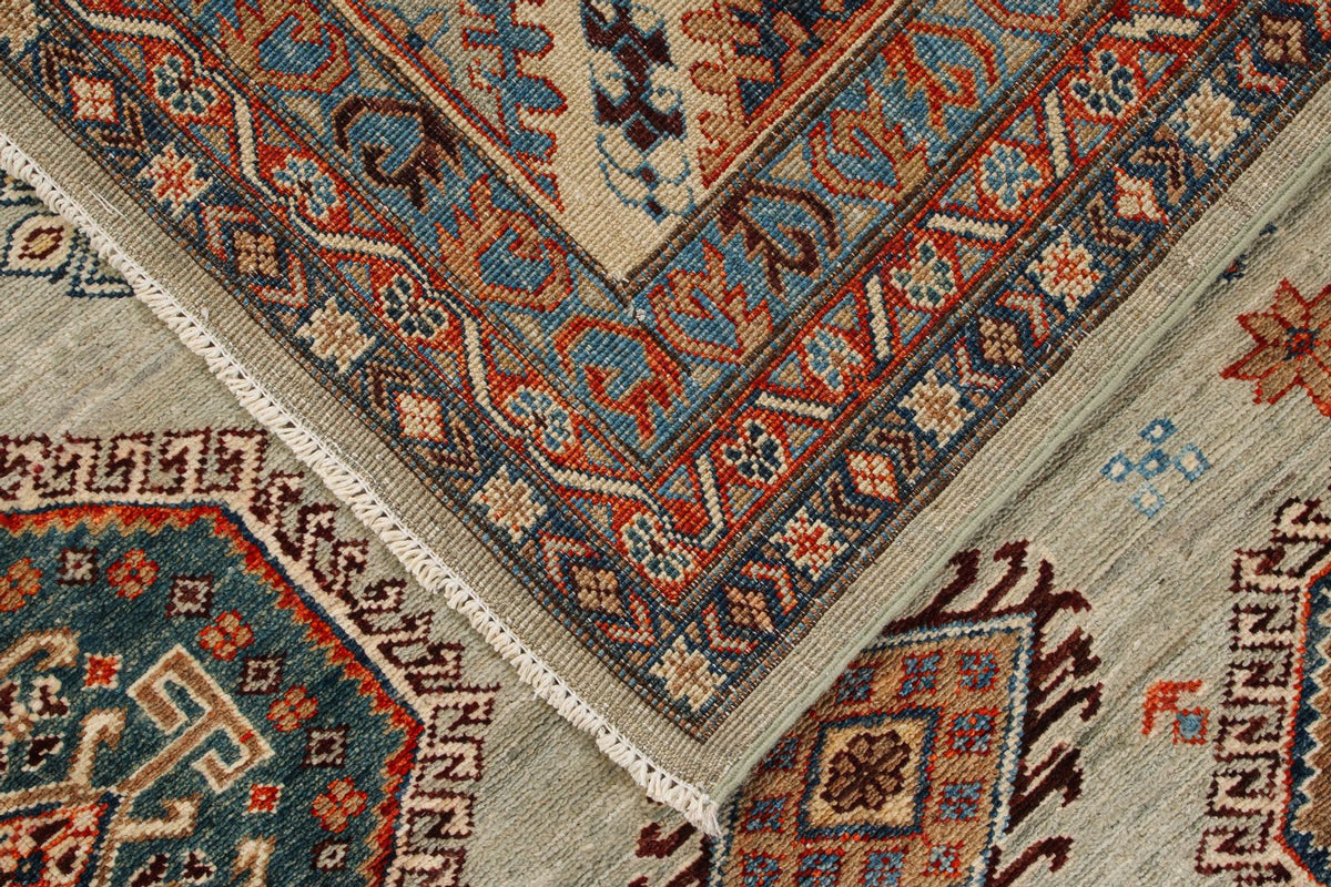 9x12 Gray and Multicolor Kazak Tribal Rug