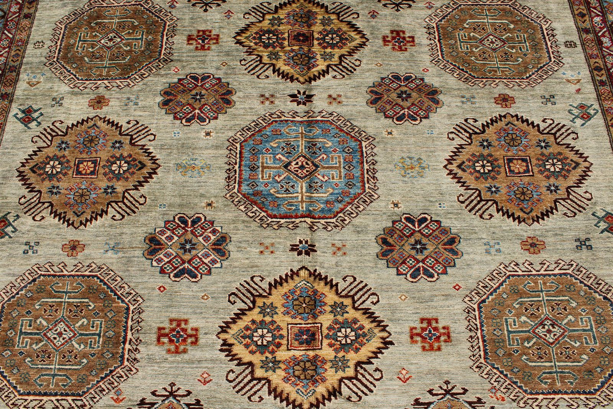 9x12 Gray and Multicolor Kazak Tribal Rug
