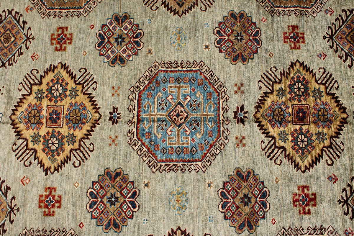 9x12 Gray and Multicolor Kazak Tribal Rug
