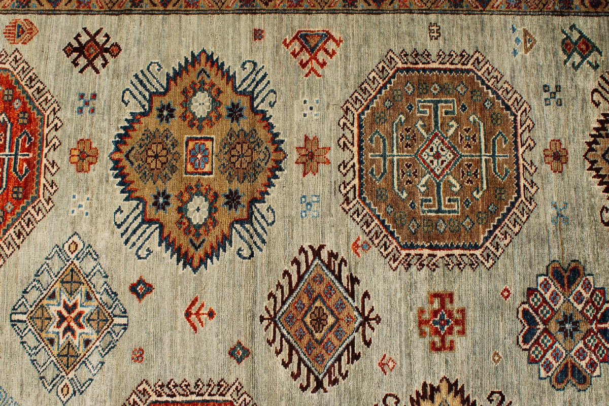 9x12 Gray and Multicolor Kazak Tribal Rug