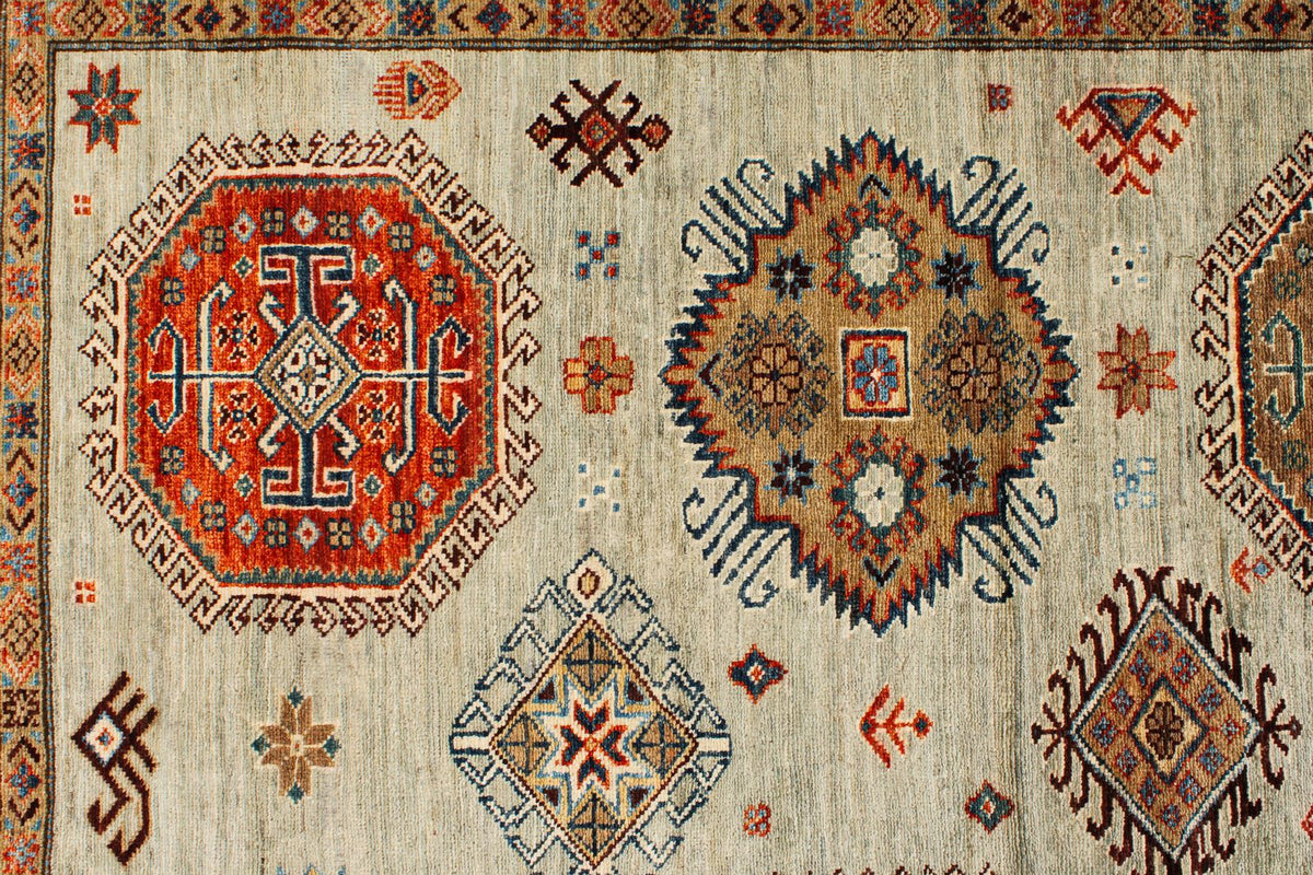 9x12 Gray and Multicolor Kazak Tribal Rug
