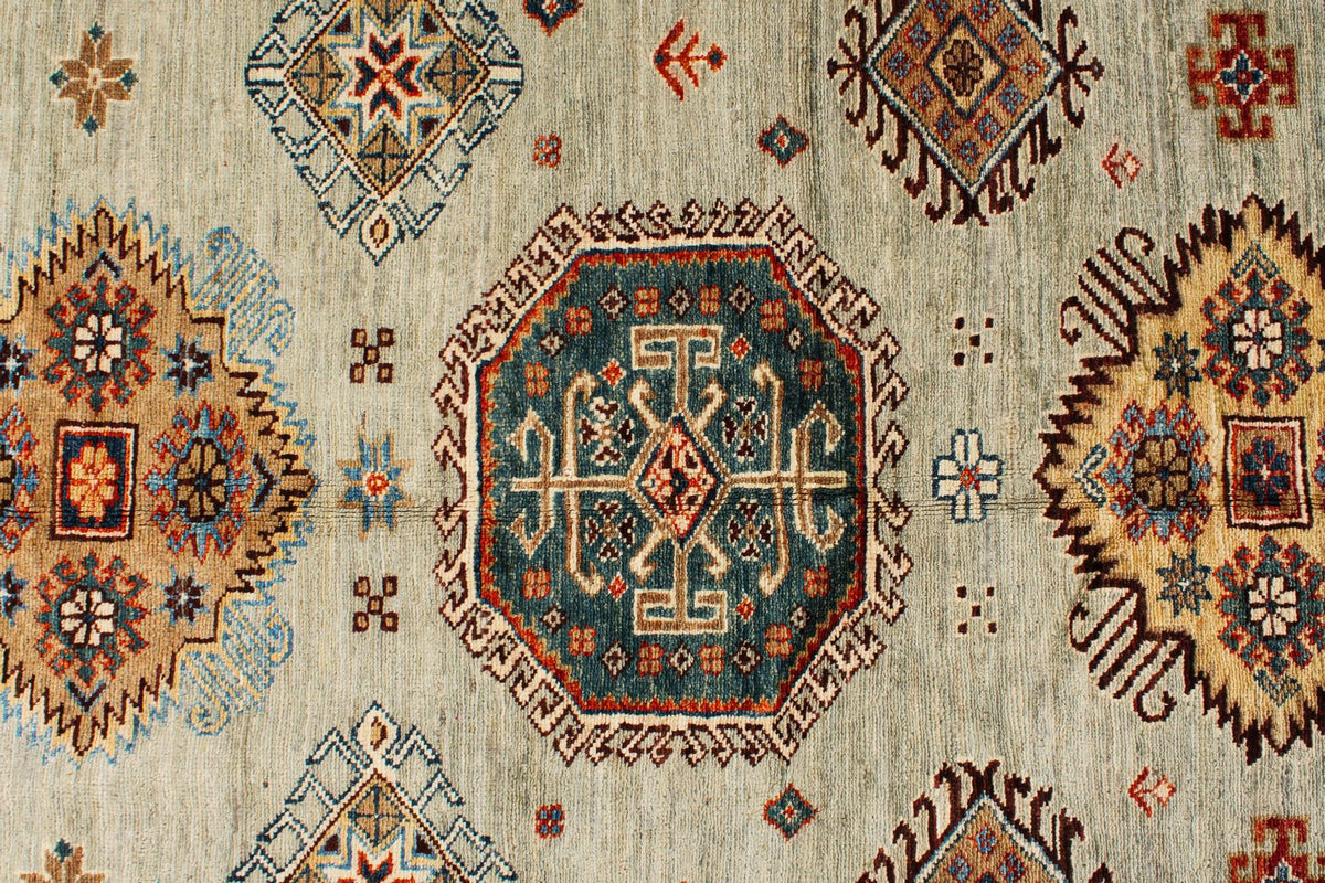 9x12 Gray and Multicolor Kazak Tribal Rug