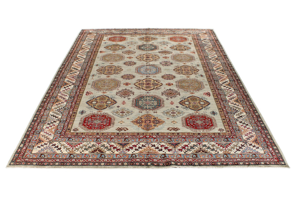 9x12 Gray and Multicolor Kazak Tribal Rug