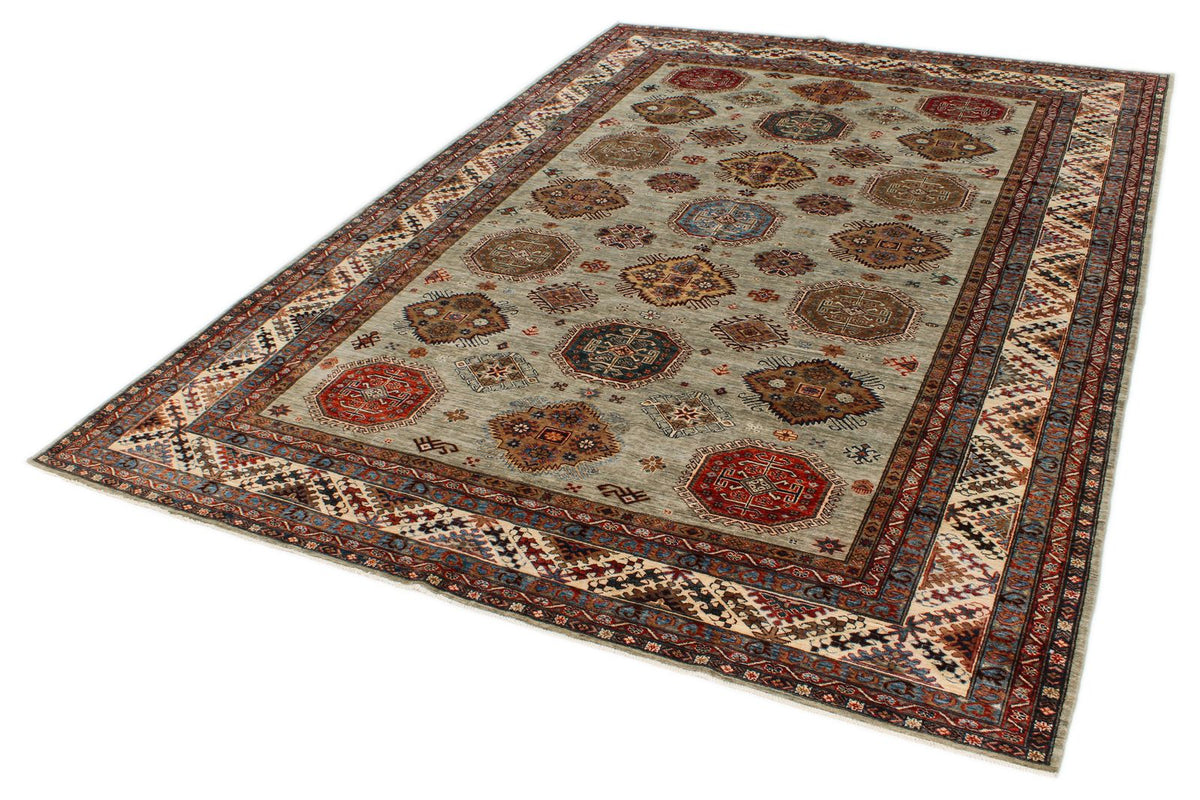 9x12 Gray and Multicolor Kazak Tribal Rug