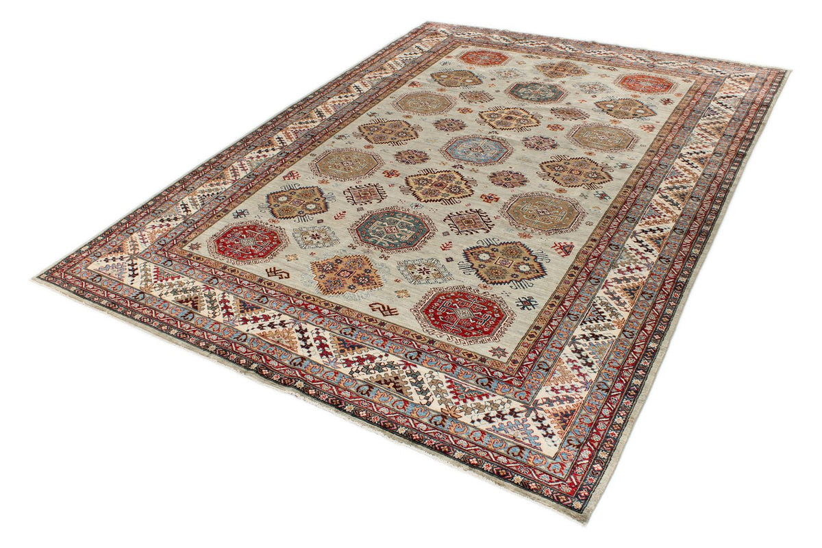 9x12 Gray and Multicolor Kazak Tribal Rug