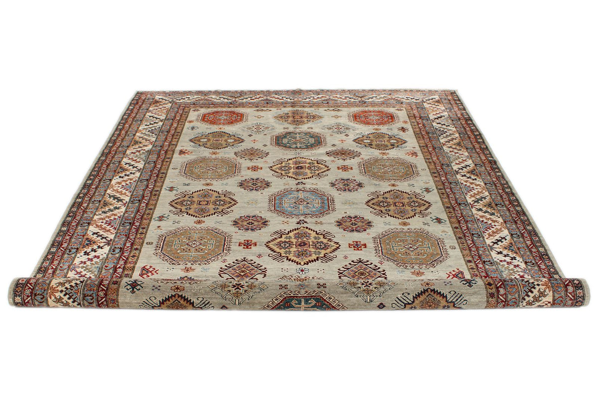 9x12 Gray and Multicolor Kazak Tribal Rug