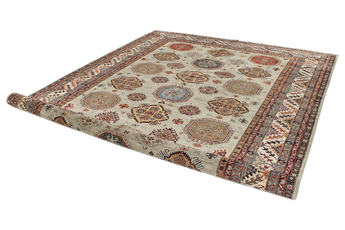 9x12 Gray and Multicolor Kazak Tribal Rug