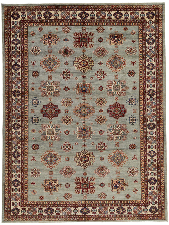 9x12 Gray and Multicolor Kazak Tribal Rug