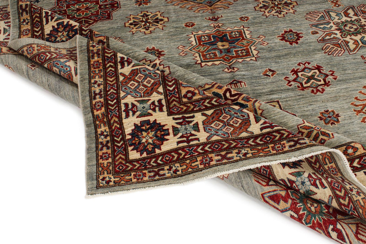 9x12 Gray and Multicolor Kazak Tribal Rug