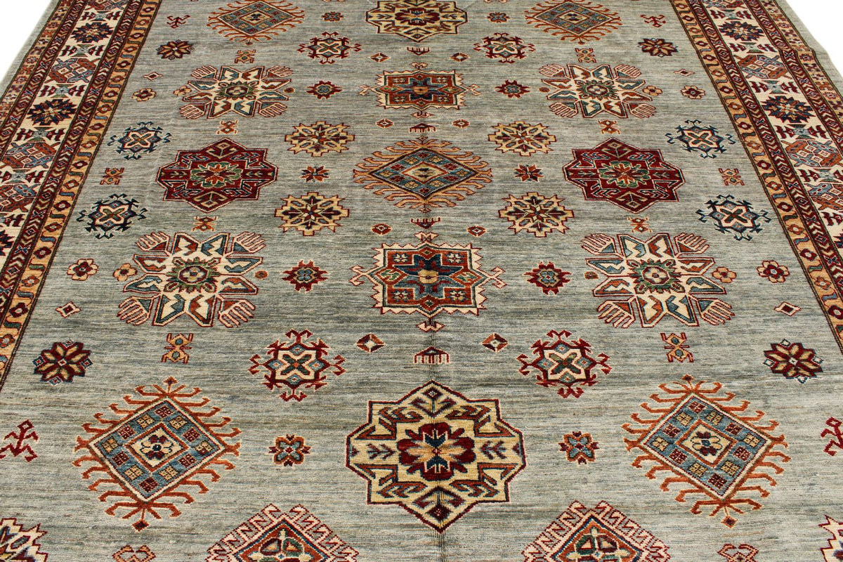 9x12 Gray and Multicolor Kazak Tribal Rug