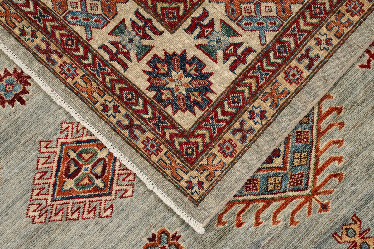 9x12 Gray and Multicolor Kazak Tribal Rug