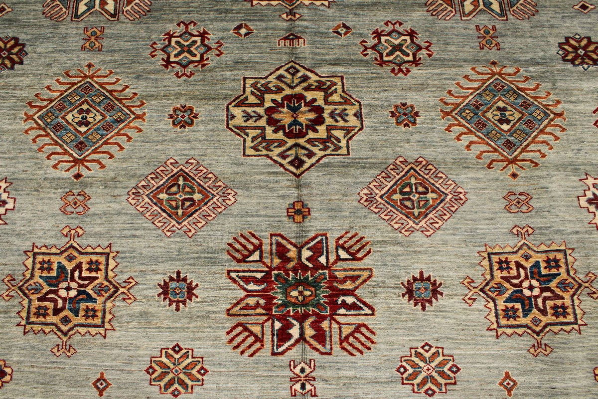 9x12 Gray and Multicolor Kazak Tribal Rug