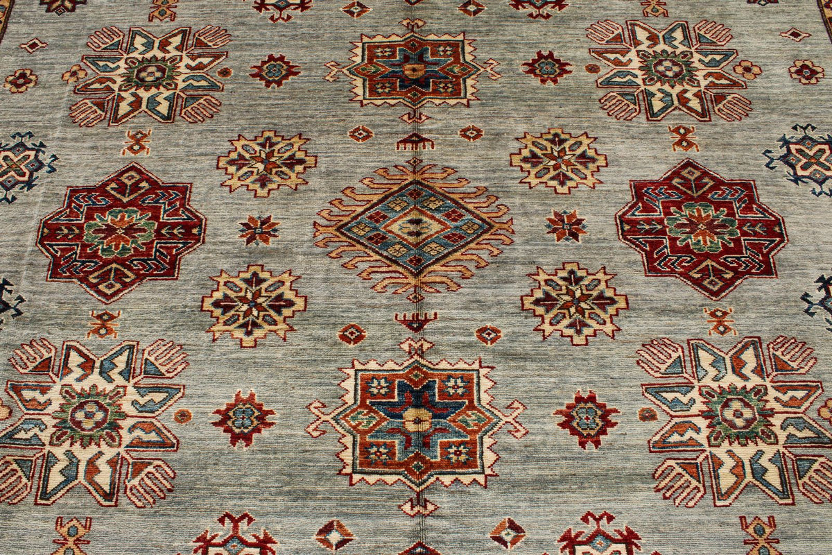 9x12 Gray and Multicolor Kazak Tribal Rug