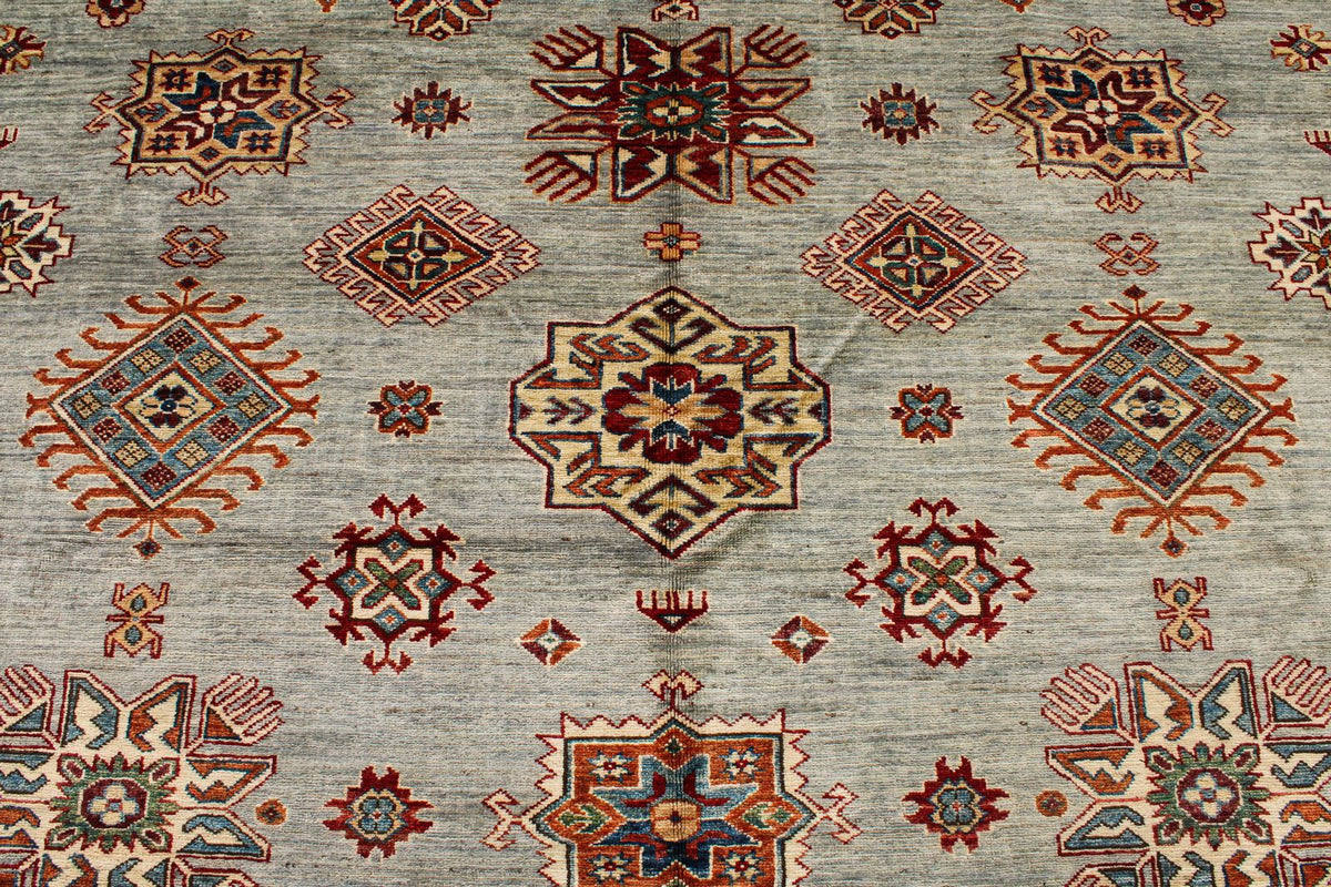 9x12 Gray and Multicolor Kazak Tribal Rug