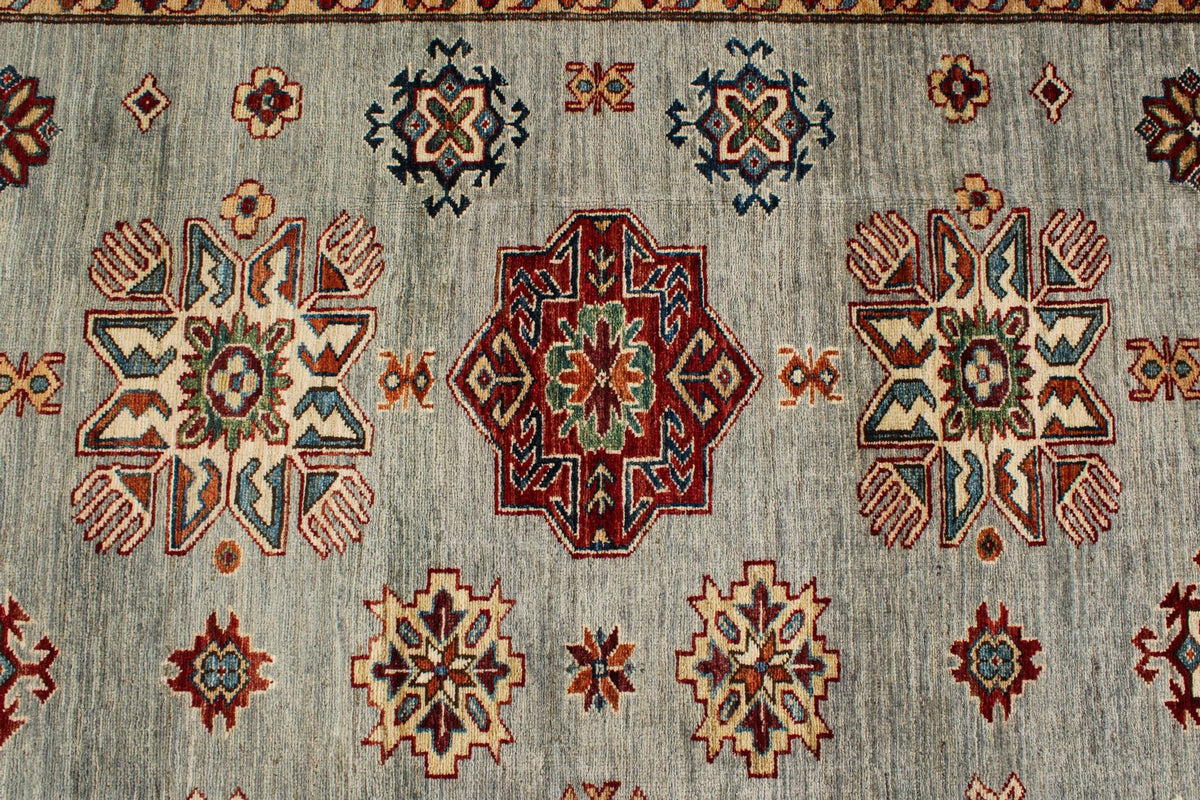 9x12 Gray and Multicolor Kazak Tribal Rug