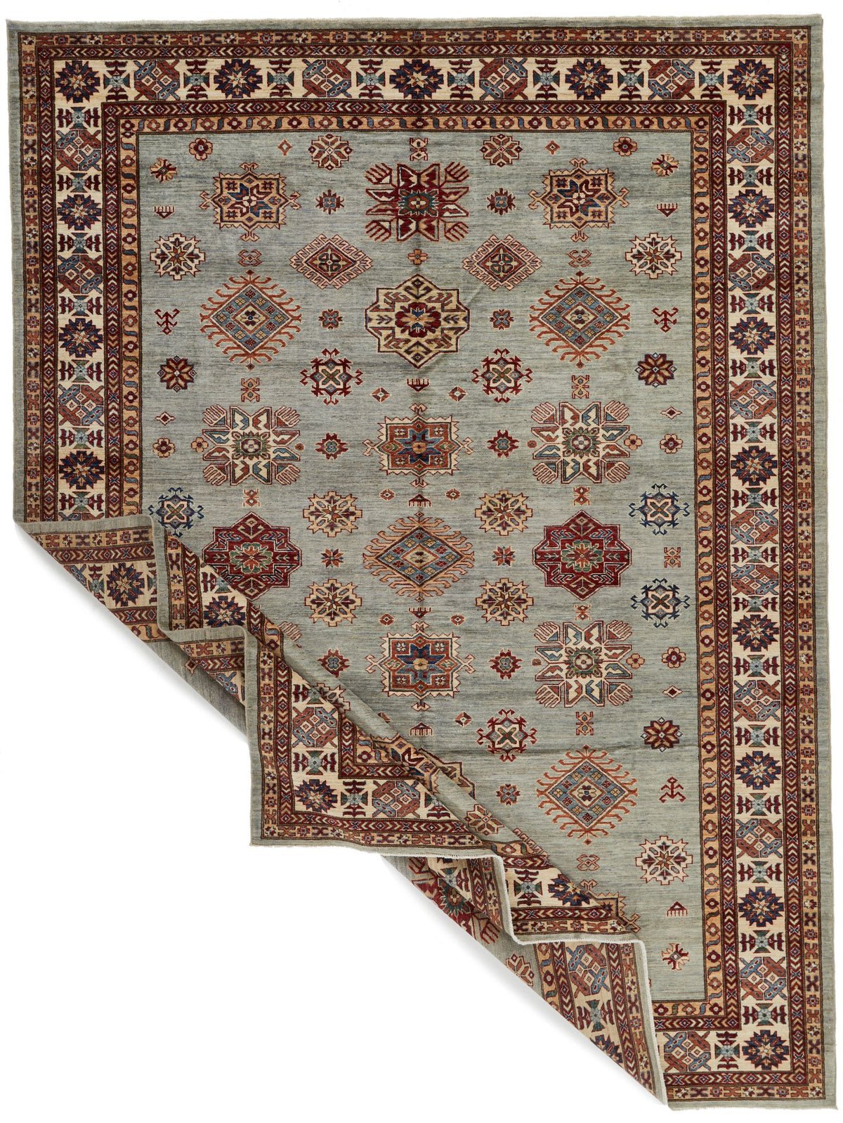 9x12 Gray and Multicolor Kazak Tribal Rug