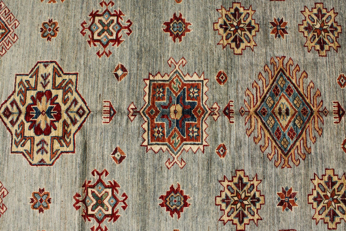9x12 Gray and Multicolor Kazak Tribal Rug