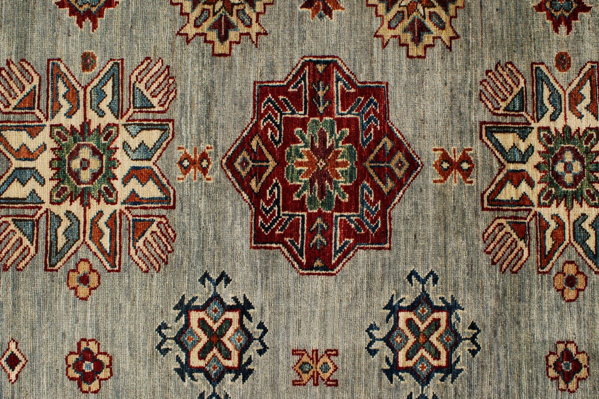 9x12 Gray and Multicolor Kazak Tribal Rug